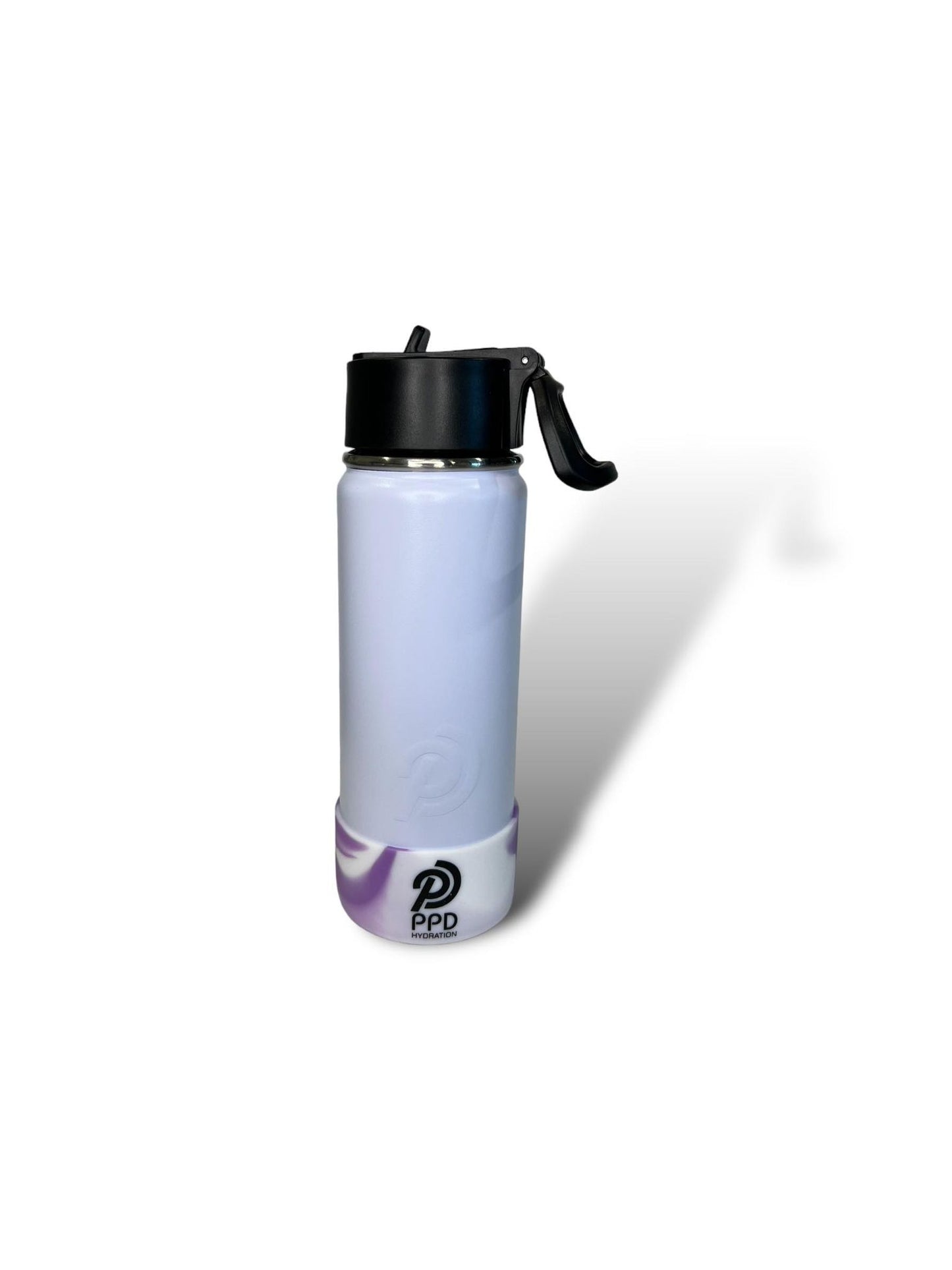 white with white and purple bumper 750ml 25oz stainless steel insulated water bottle with sports lid with straw