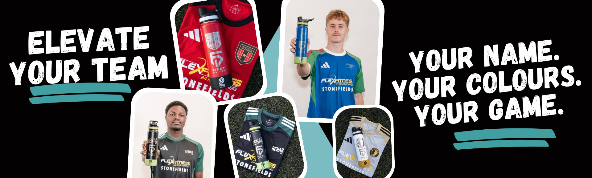 Poster featuring the text "Elevate Your Team, Your Color, Your Game" with the Annded brand name Power Drink Hydration.