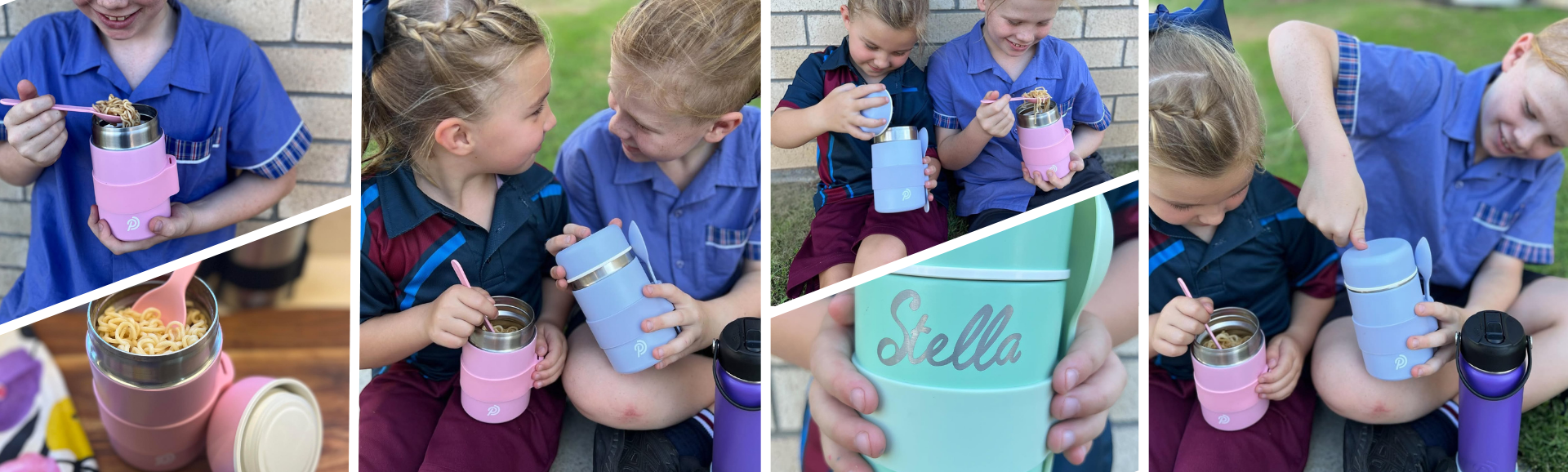  A collage of children enjoying various foods, featuring the Annded brand Power Drink for hydration.
