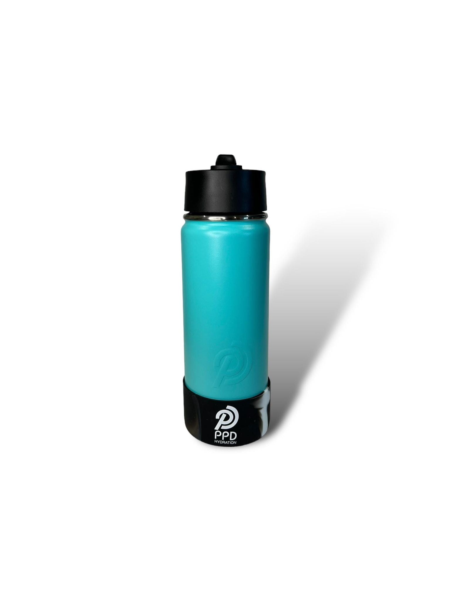 Teal 750ml 25oz stainless steel double insulated water bottle with black and white bumper and sports lid with straw engravable
