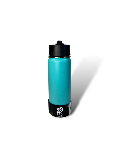 Teal 750ml 25oz stainless steel double insulated water bottle with black and white bumper and sports lid with straw engravable