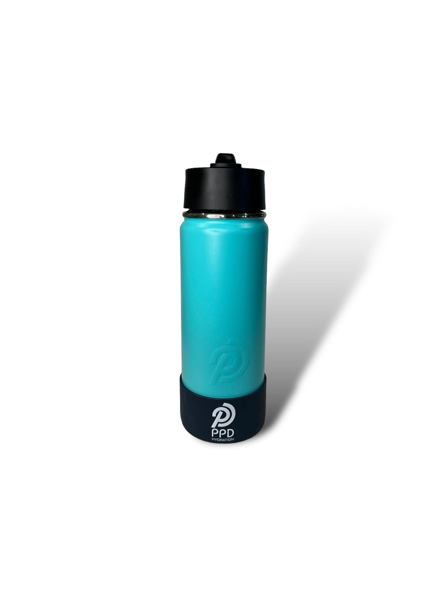 Teal 750ml 25oz stainless steel double insulated water bottle with black bumper and sports lid with straw engravable