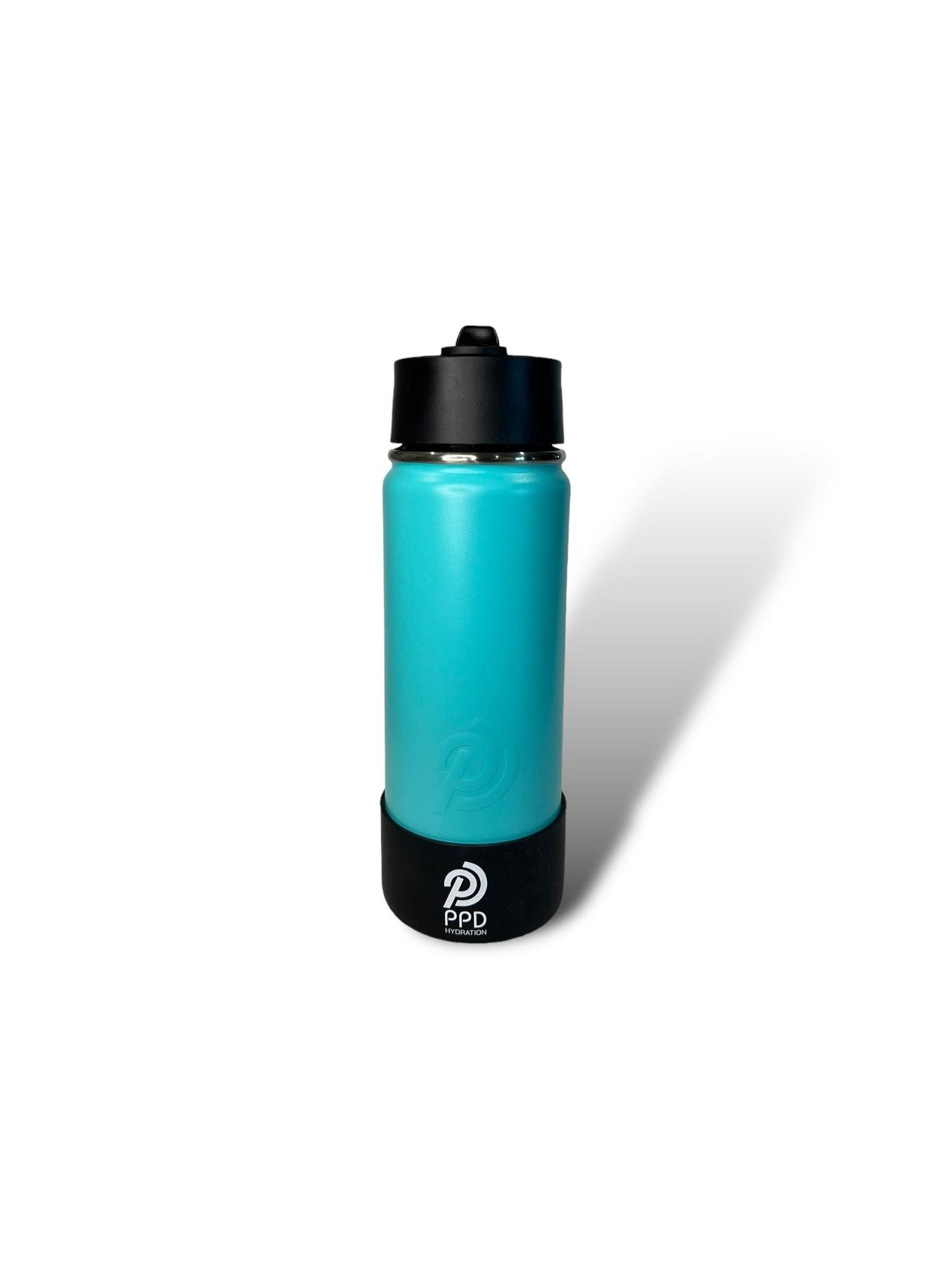 Teal 750ml 25oz stainless steel double insulated water bottle with black bumper and sports lid with straw engravable