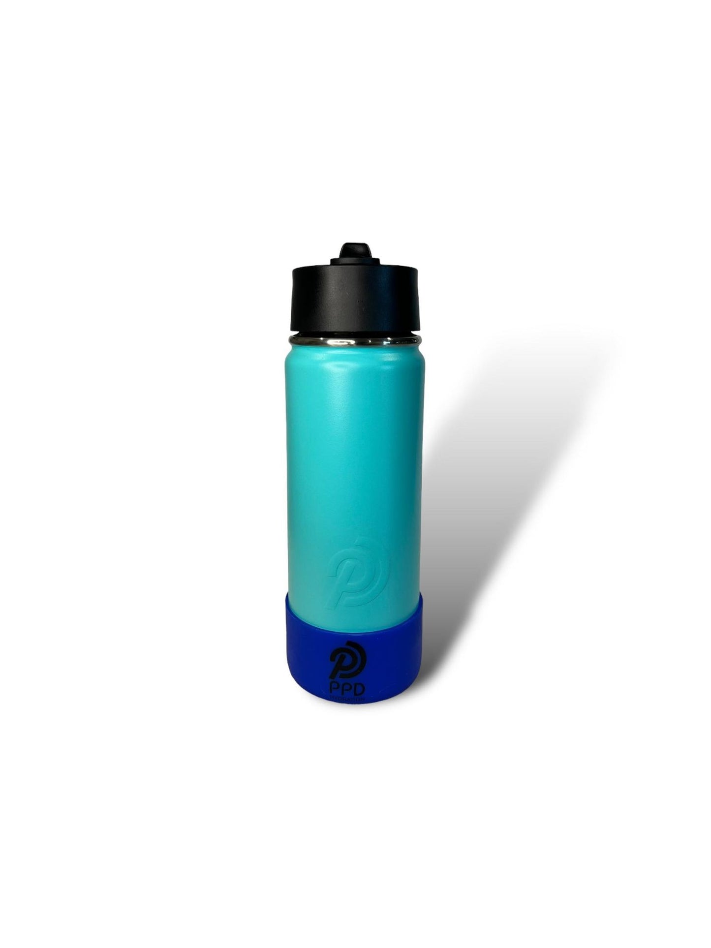 Teal 750ml 25oz stainless steel double insulated water bottle with blue bumper and sports lid with straw engravable