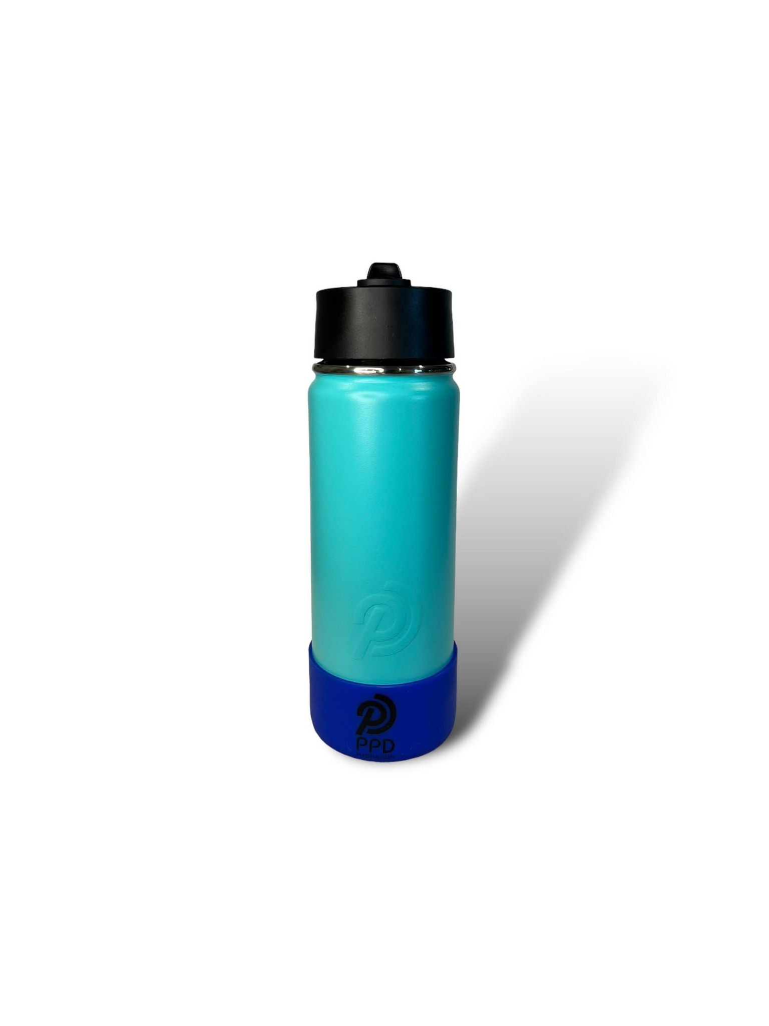 Teal 750ml 25oz stainless steel double insulated water bottle with blue bumper and sports lid with straw engravable