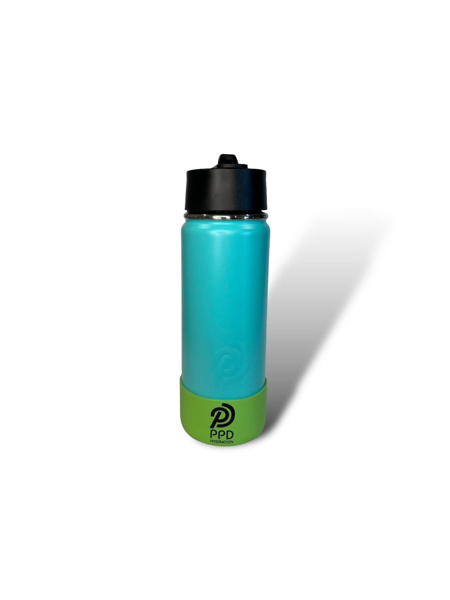 Teal 750ml 25oz stainless steel double insulated water bottle with green bumper and sports lid with straw engravable