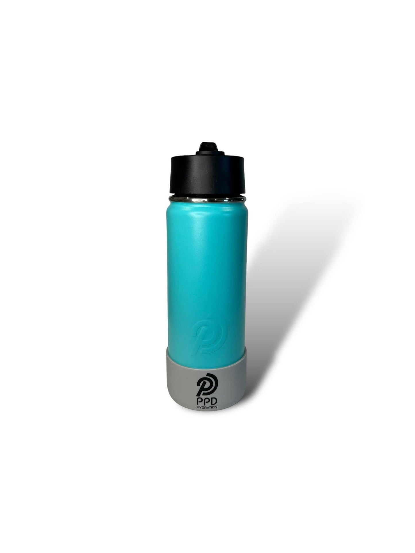 Teal 750ml 25oz stainless steel double insulated water bottle with grey bumper and sports lid with straw engravable