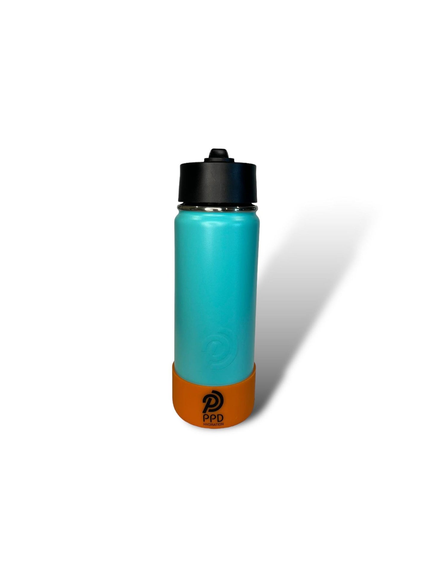 Teal 750ml 25oz stainless steel double insulated water bottle with orange bumper and sports lid with straw engravable