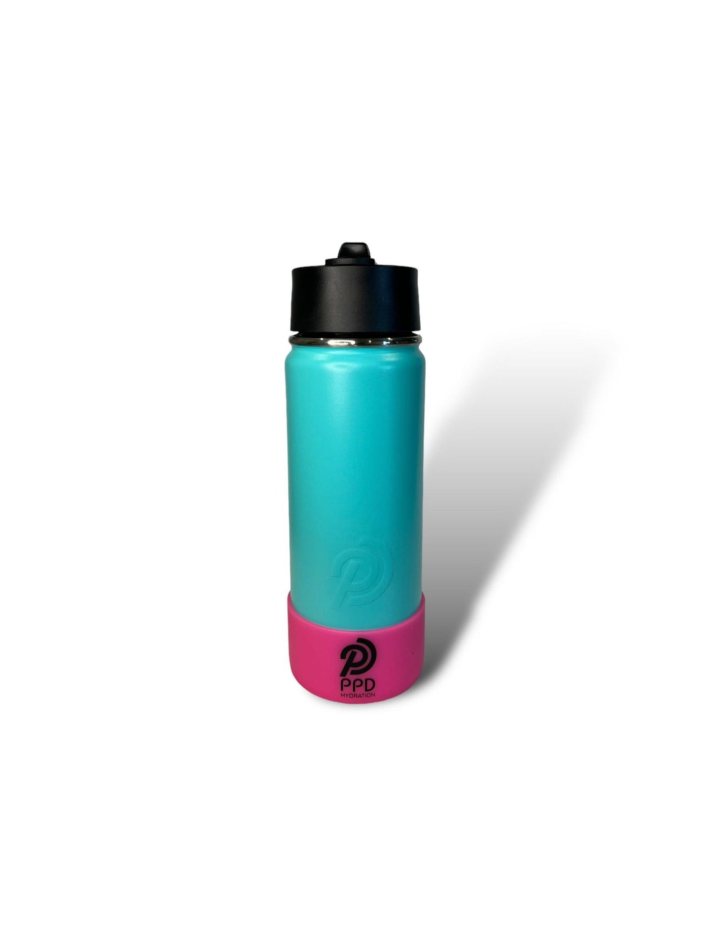 Teal 750ml 25oz stainless steel double insulated water bottle with pink bumper and sports lid with straw engravable