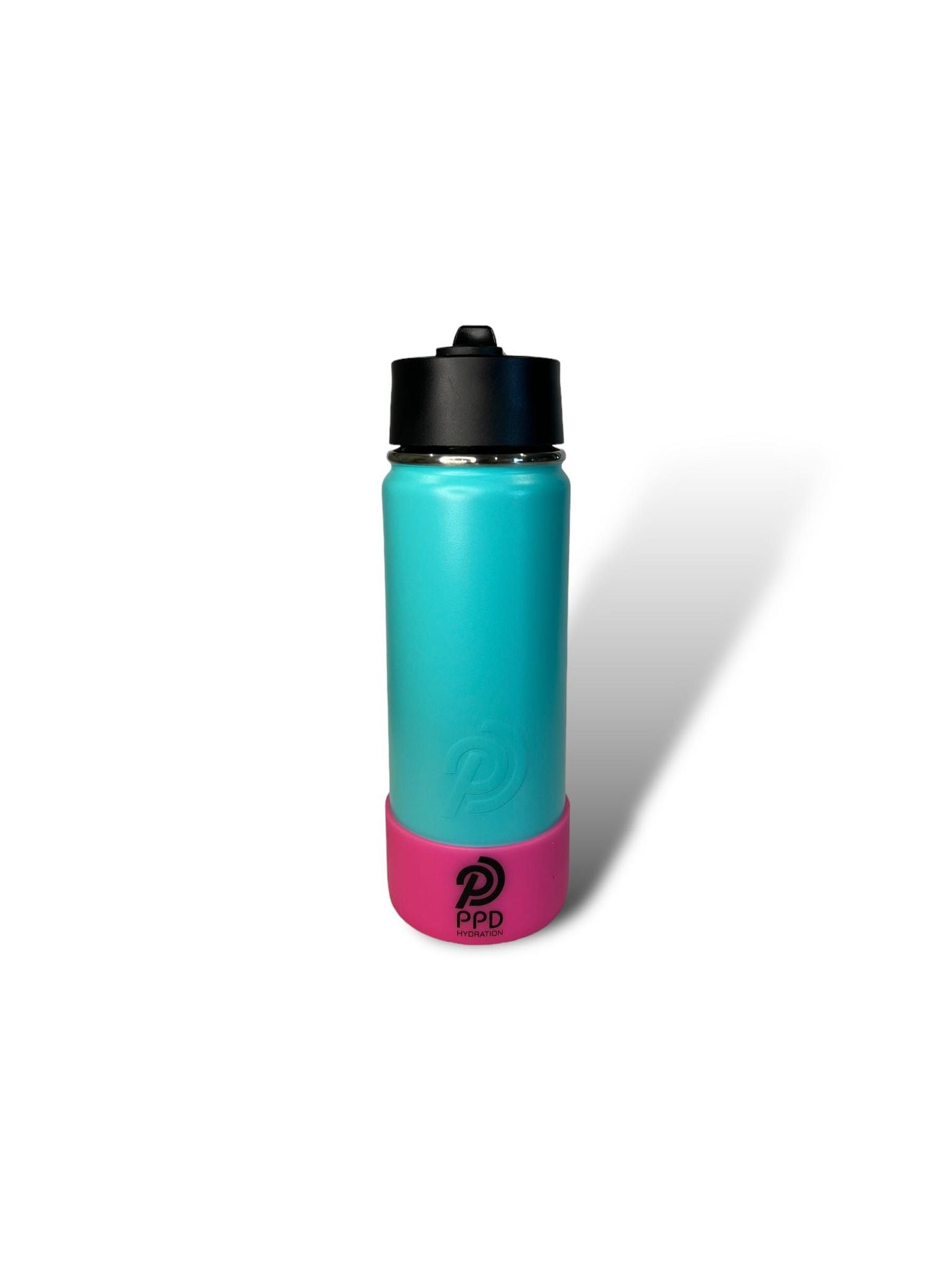 Teal 750ml 25oz stainless steel double insulated water bottle with pink bumper and sports lid with straw engravable