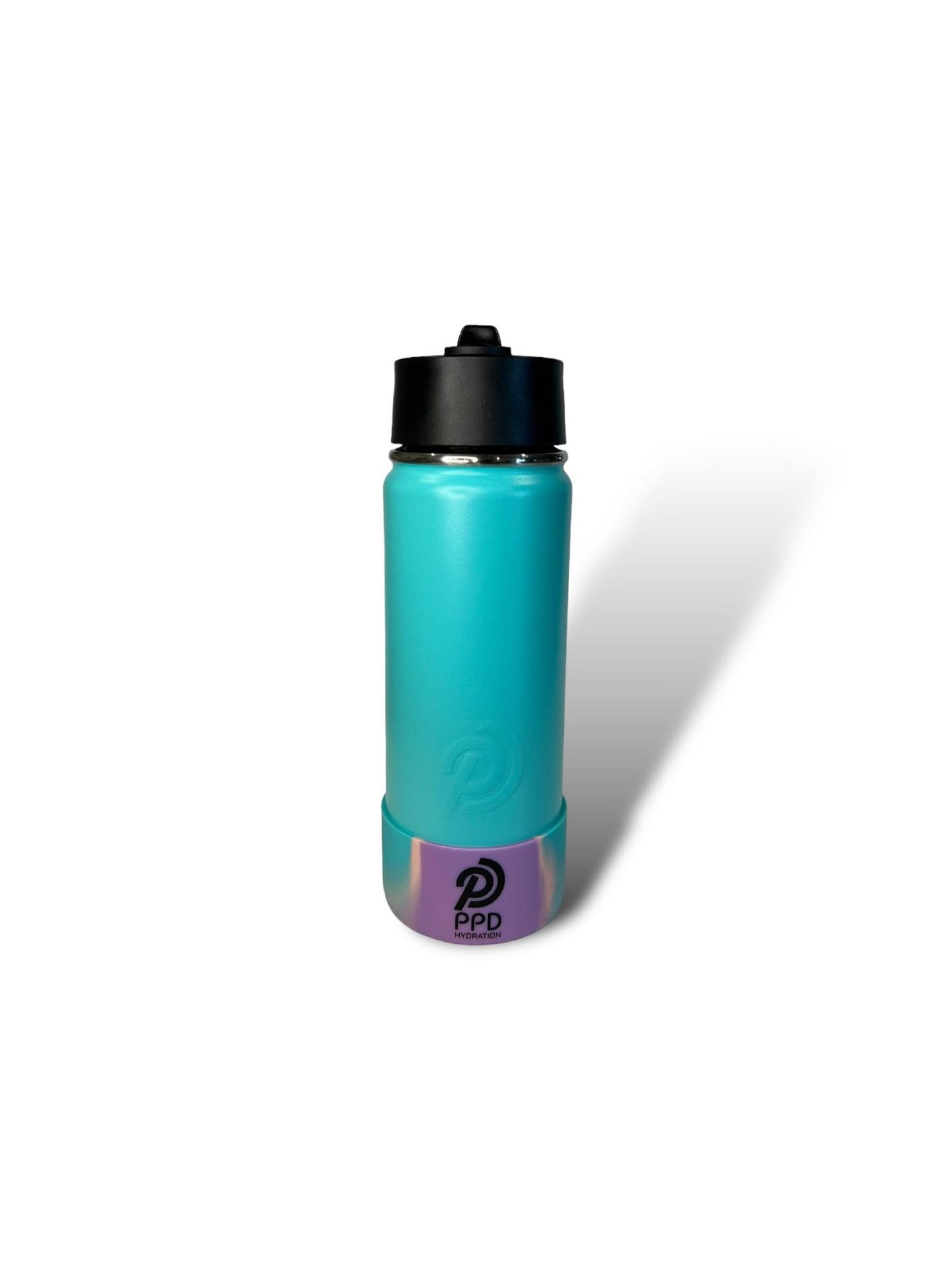 Teal 750ml 25oz stainless steel double insulated water bottle with purple and teal bumper and sports lid with straw engravable