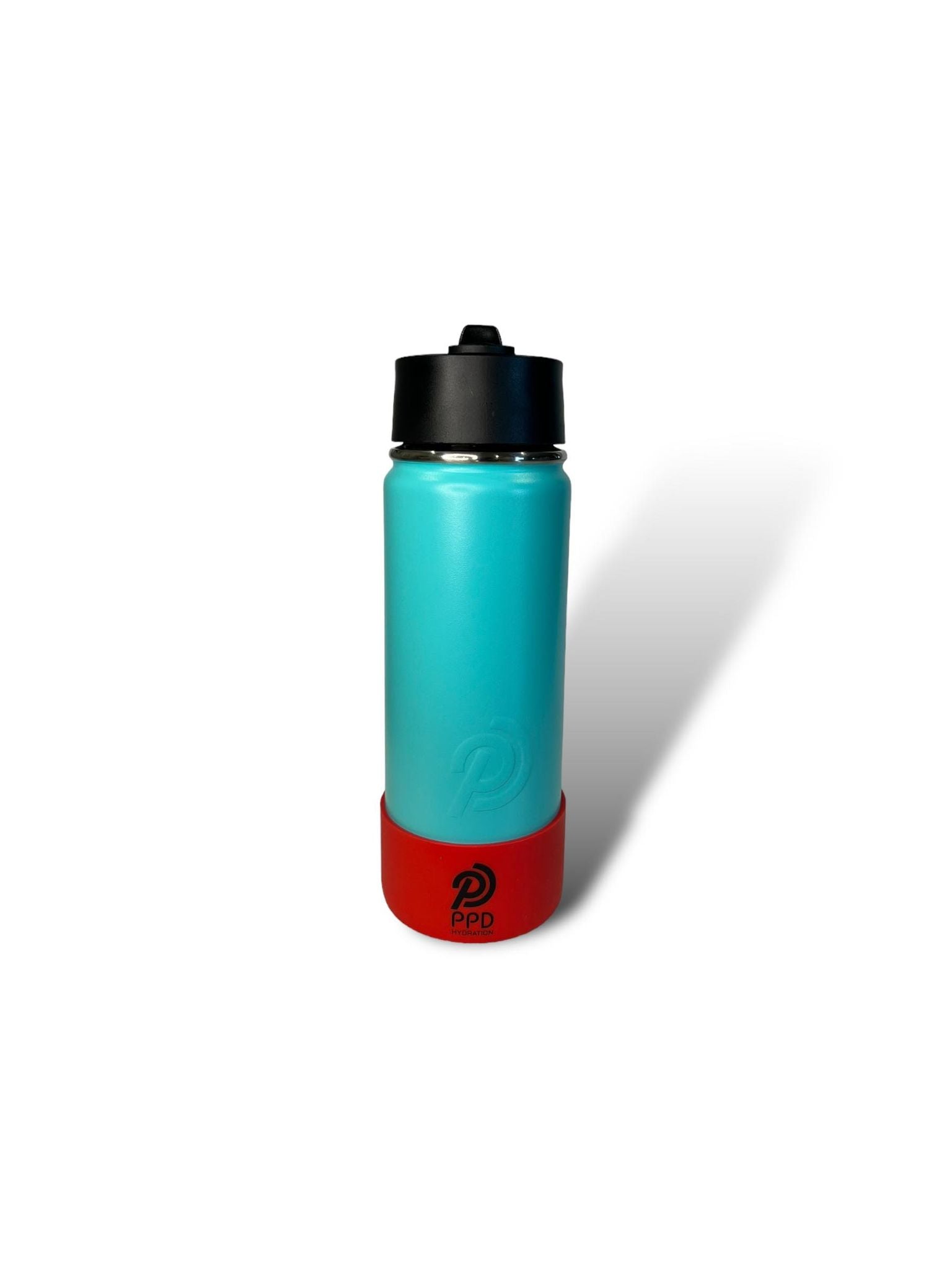 Teal 750ml 25oz stainless steel double insulated water bottle with red bumper and sports lid with straw engravable