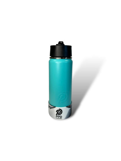 Teal 750ml 25oz stainless steel double insulated water bottle with white and black bumper and sports lid with straw engravable