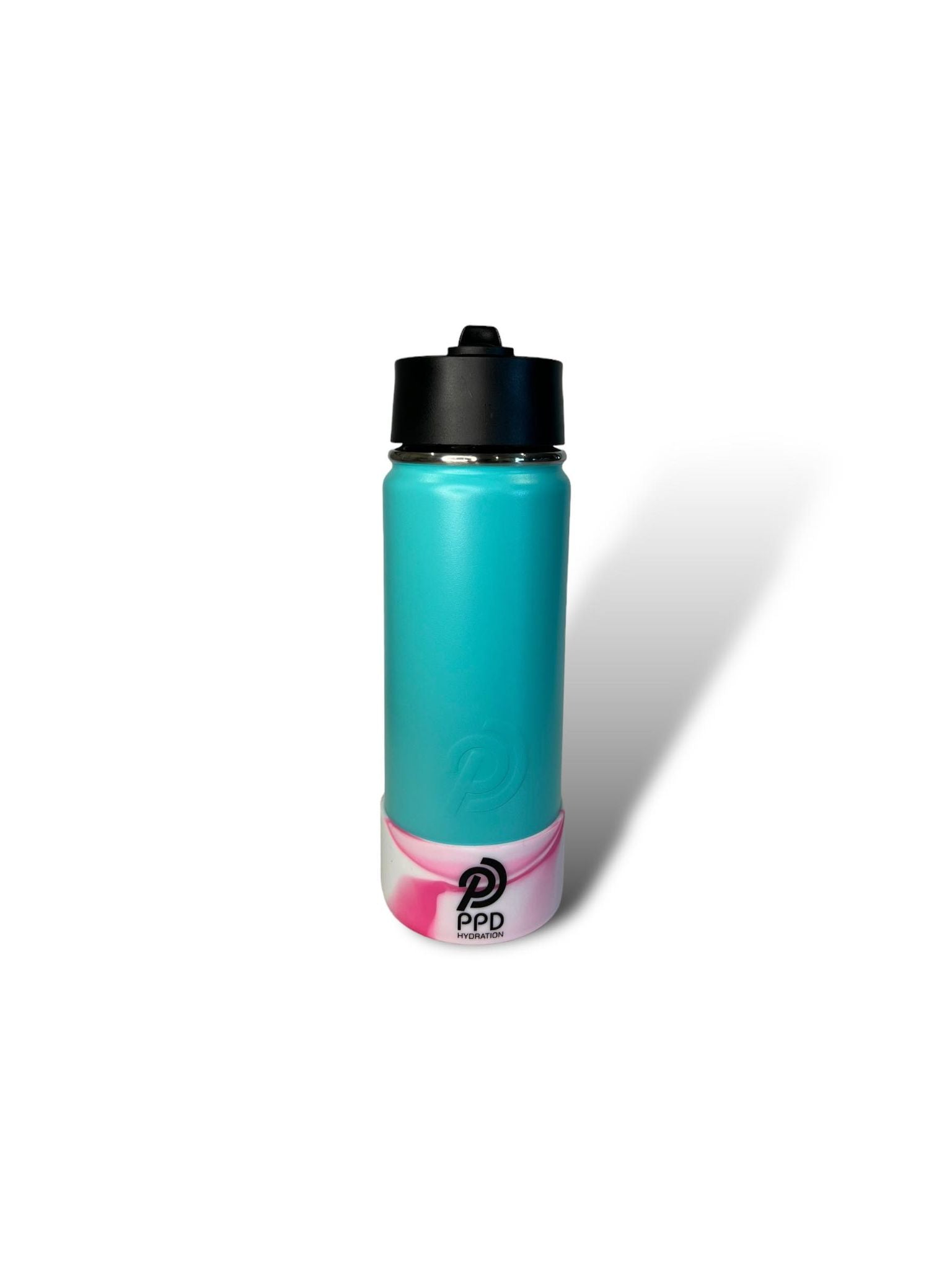 Teal 750ml 25oz stainless steel double insulated water bottle with white and pink bumper and sports lid with straw engravable