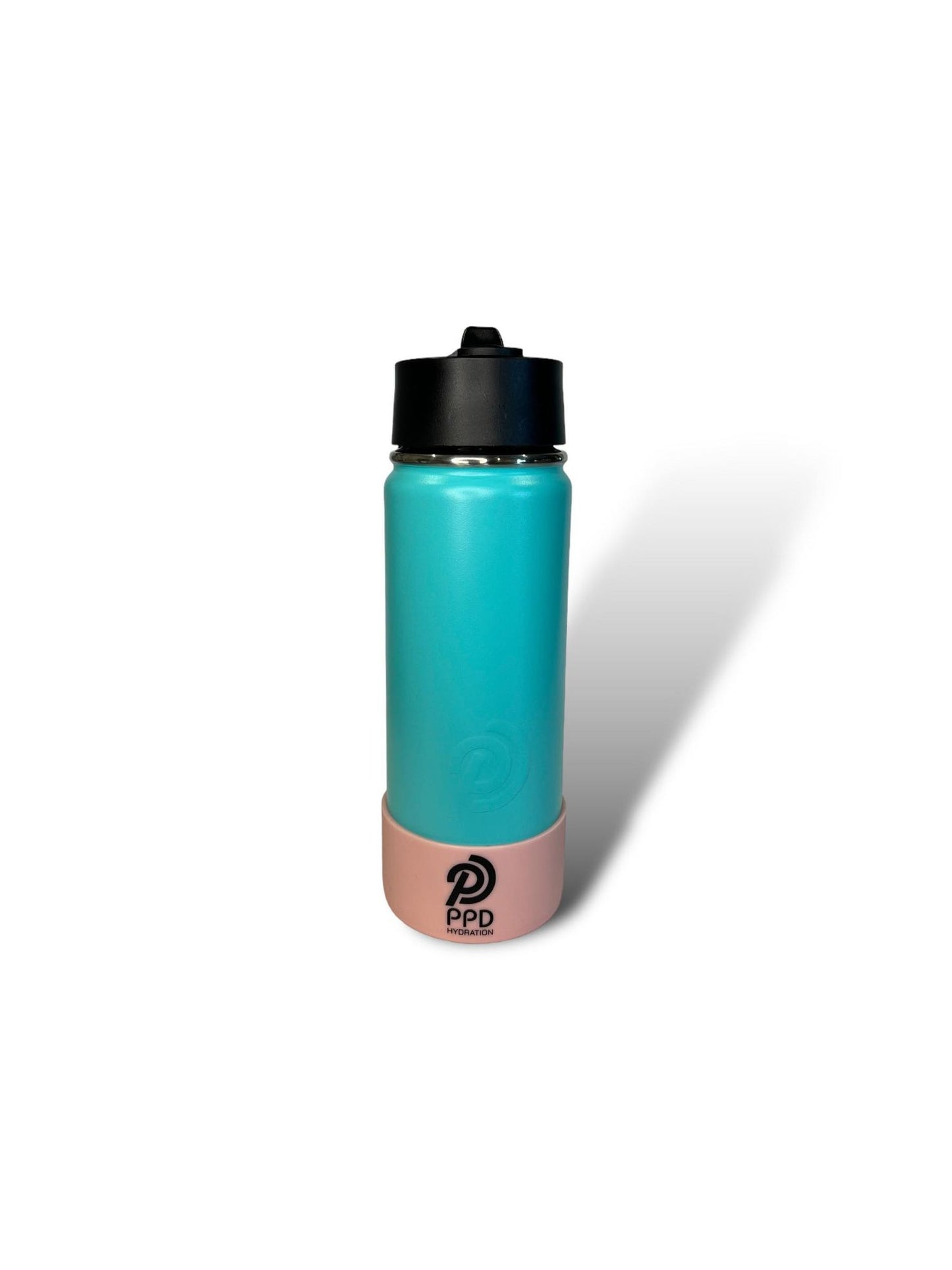 Teal 750ml 25oz stainless steel double insulated water bottle withlight pink bumper and sports lid with straw engravable
