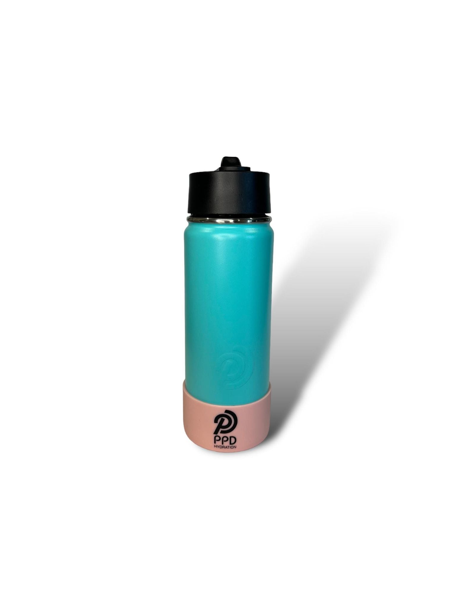 Teal 750ml 25oz stainless steel double insulated water bottle withlight pink bumper and sports lid with straw engravable