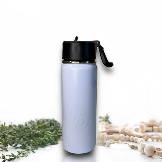 white 750ml 25oz stainless steel double insulated water bottle with sports lid with straw custom engravable