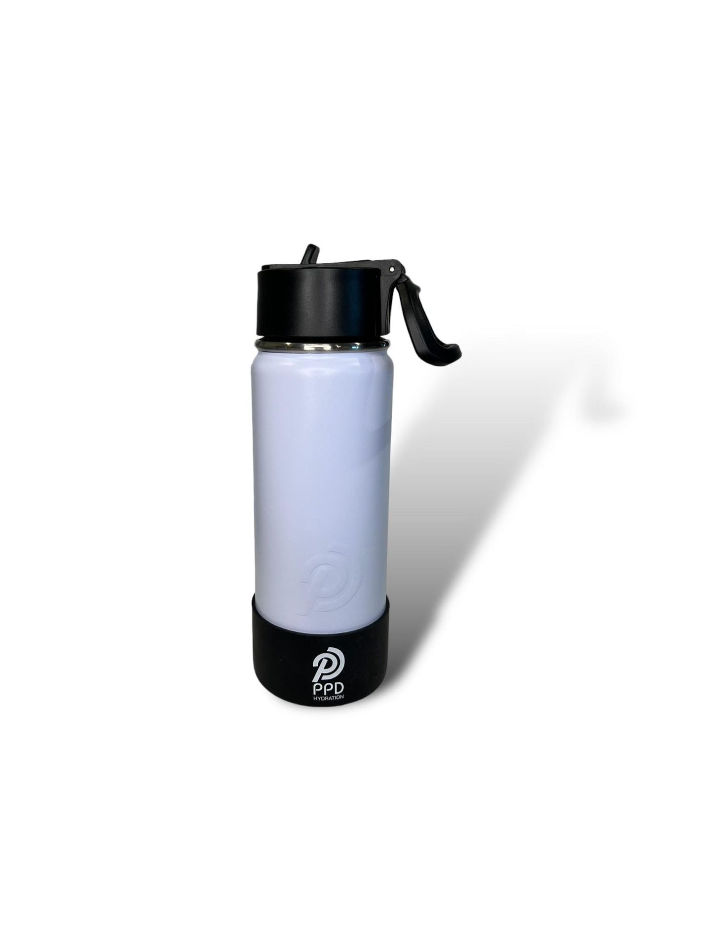 white with black bumper 750ml 25oz stainless steel double insulated water bottle with sports lid with straw 