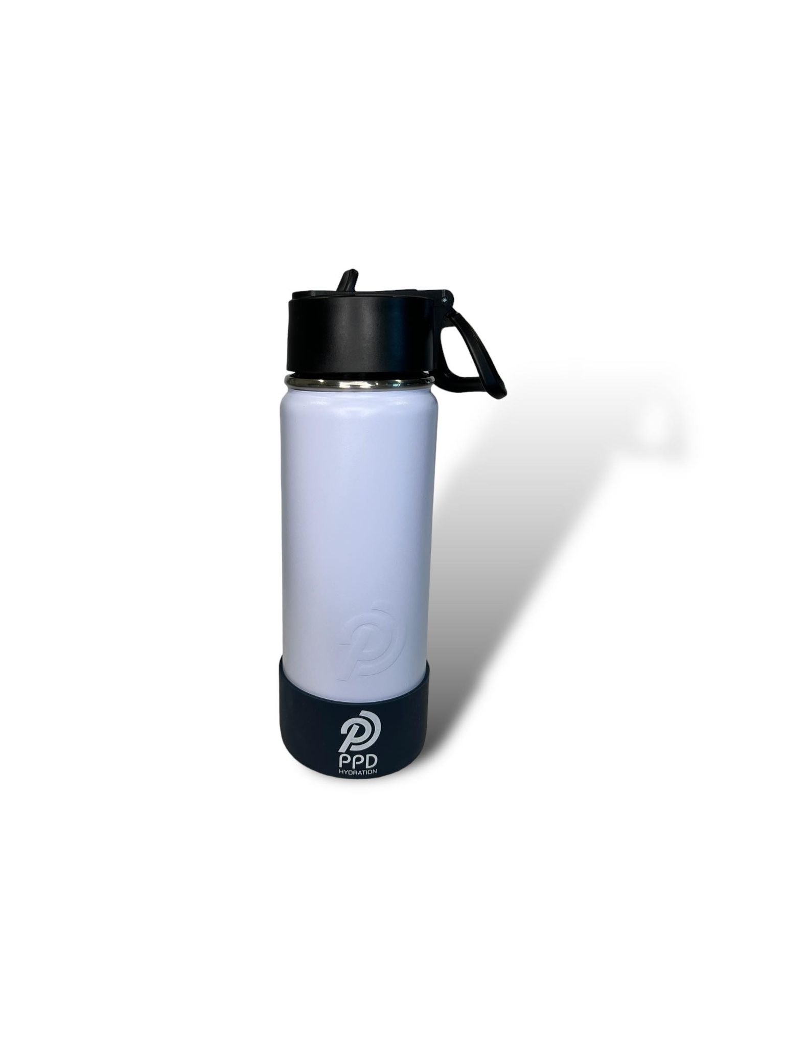 white with black bumper 750ml 25oz stainless steel insulated water bottle with sports lid with straw 