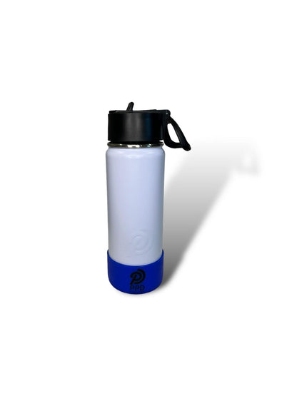 white with blue bumper 750ml 25oz stainless steel insulated water bottle with sports lid with straw 