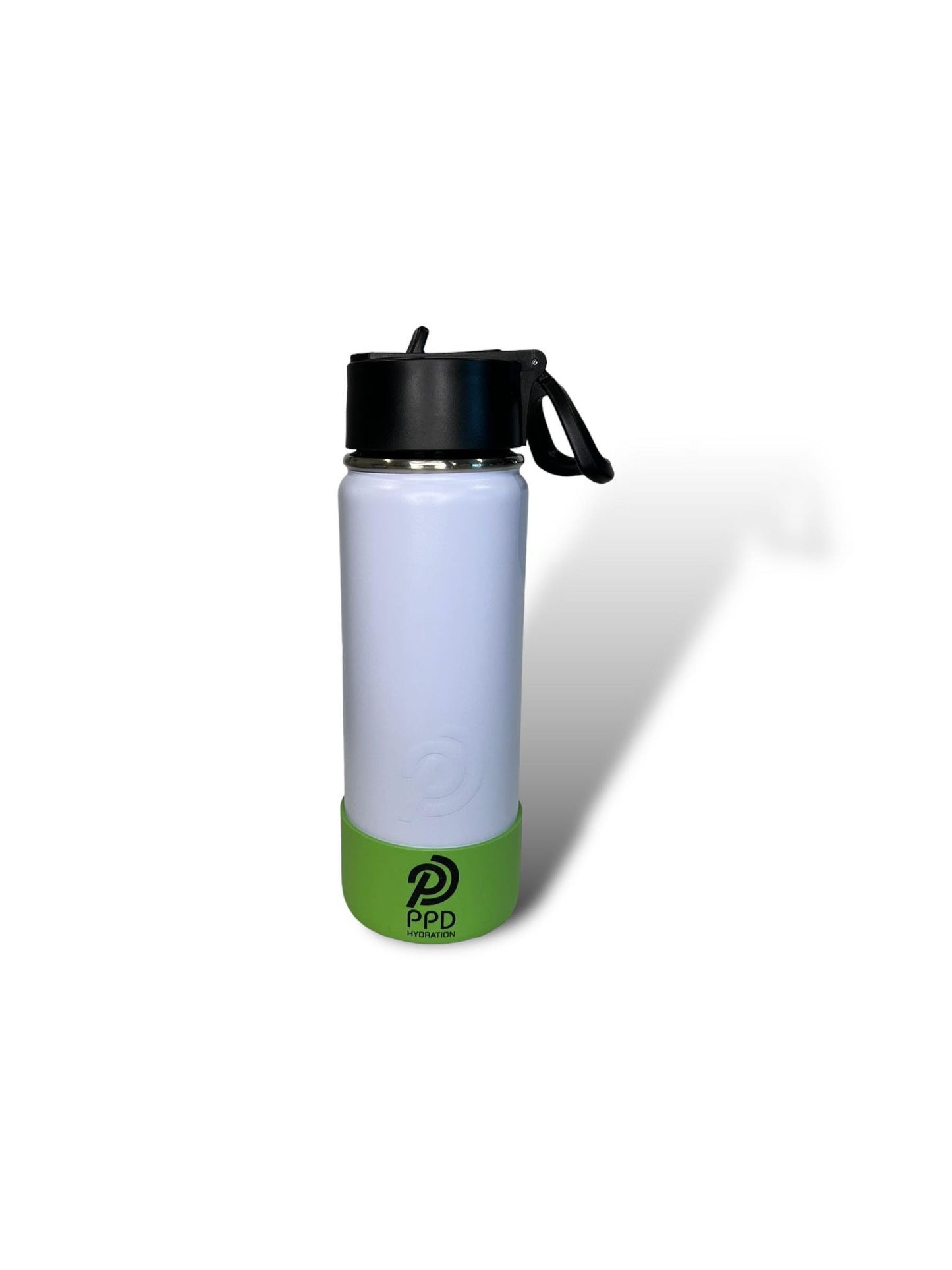 white with green bumper 750ml 25oz stainless steel insulated water bottle with sports lid with straw 