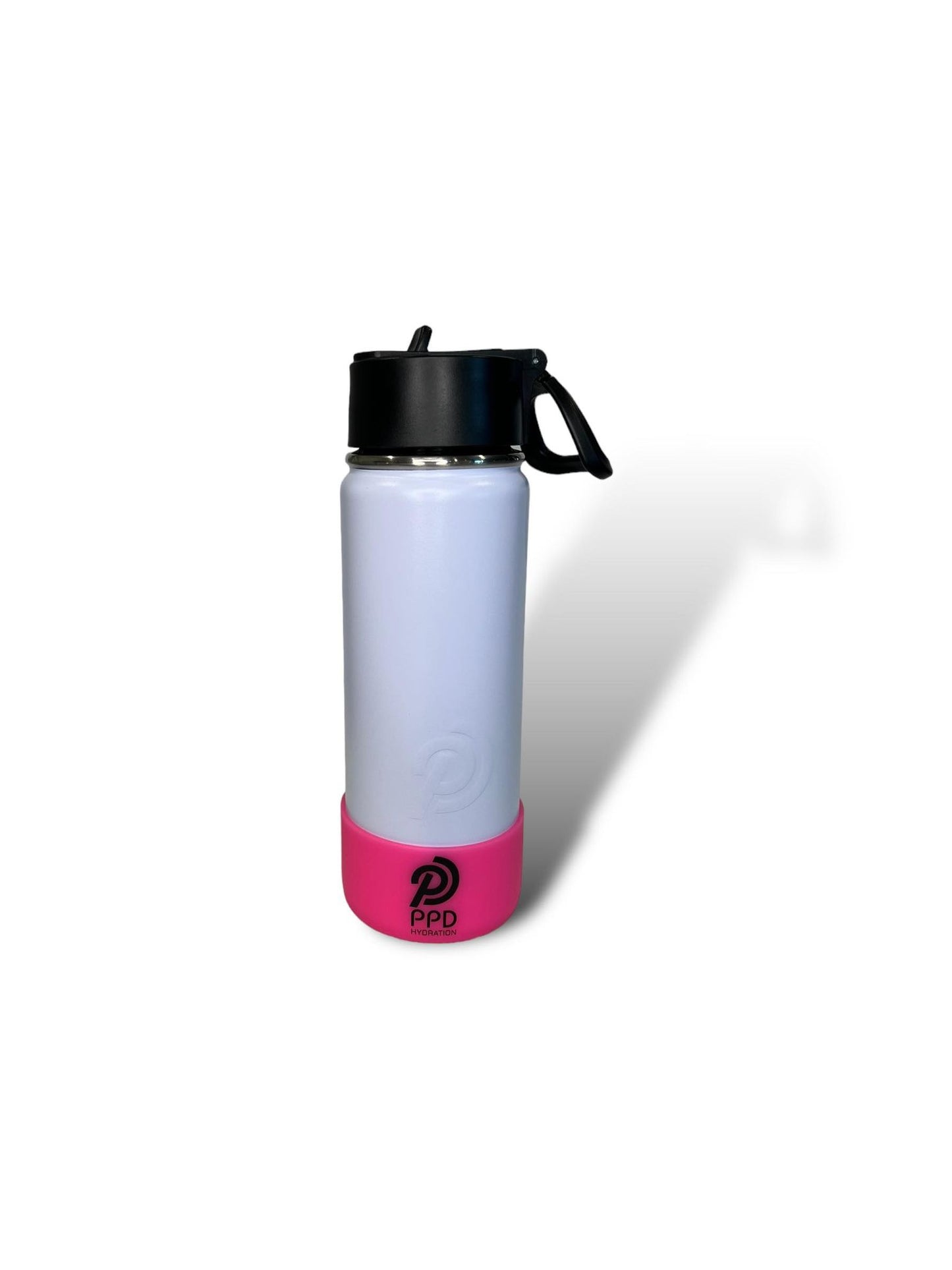 white with hot pink bumper 750ml 25oz stainless steel insulated water bottle with sports lid with straw 