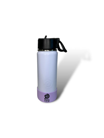white with lilac bumper 750ml 25oz stainless steel insulated water bottle with sports lid with straw 