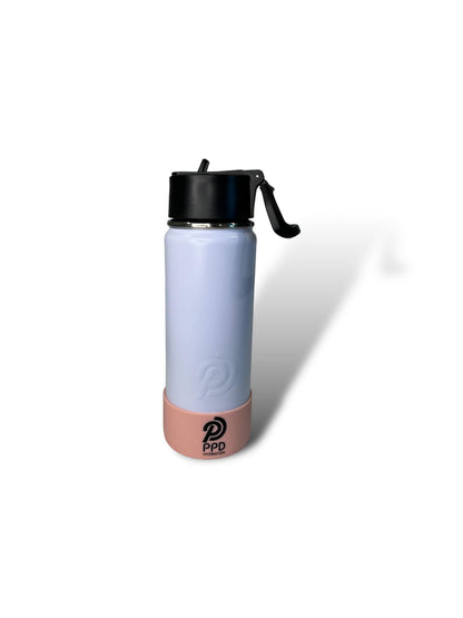 white with pale pink bumper 750ml 25oz stainless steel insulated water bottle with sports lid with straw 