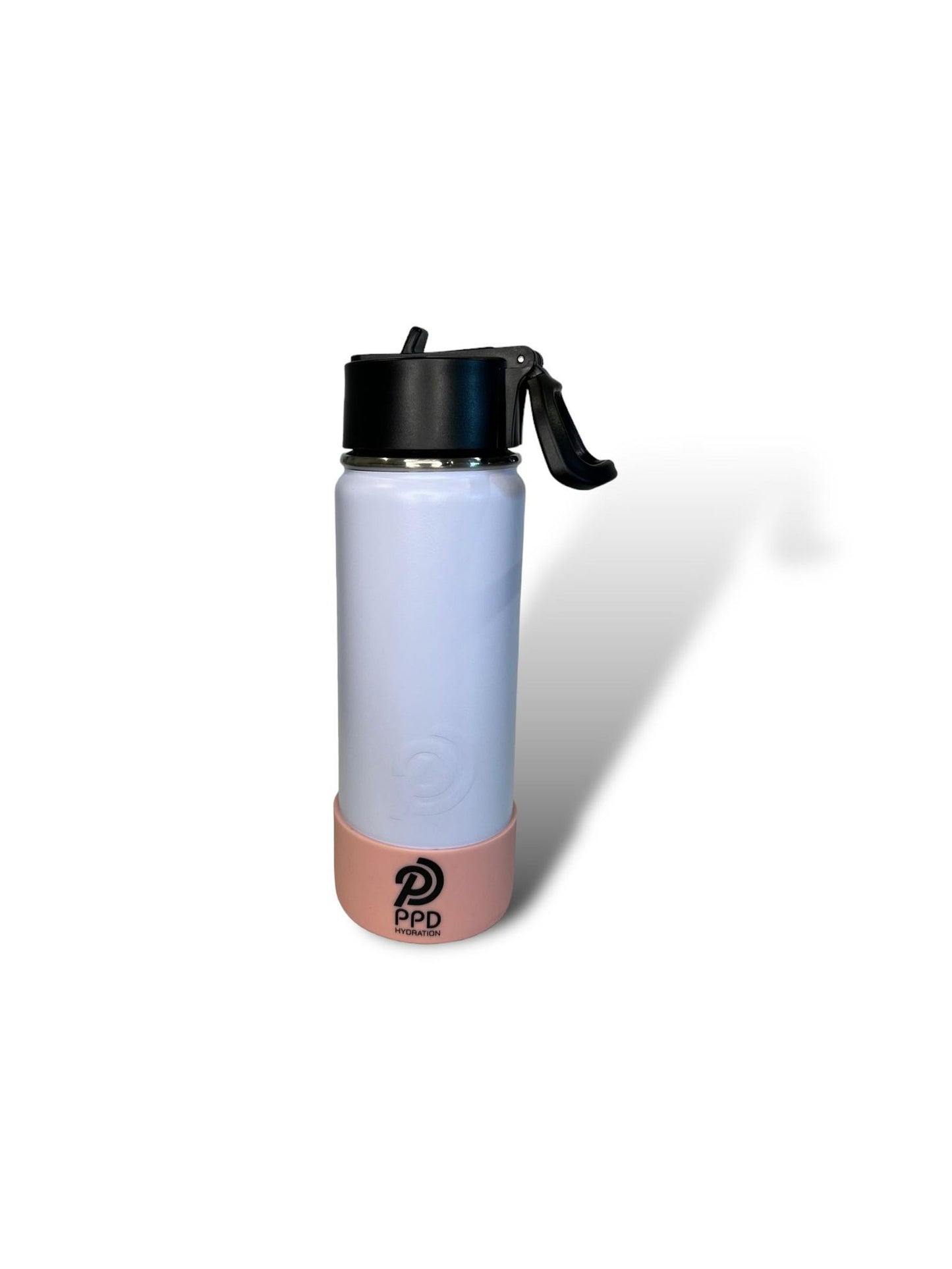white with pink bumper 750ml 25oz stainless steel insulated water bottle with sports lid with straw 