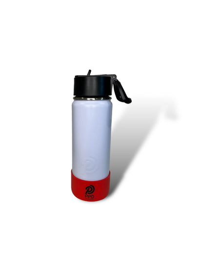 white with red bumper 750ml 25oz stainless steel insulated water bottle with sports lid with straw 