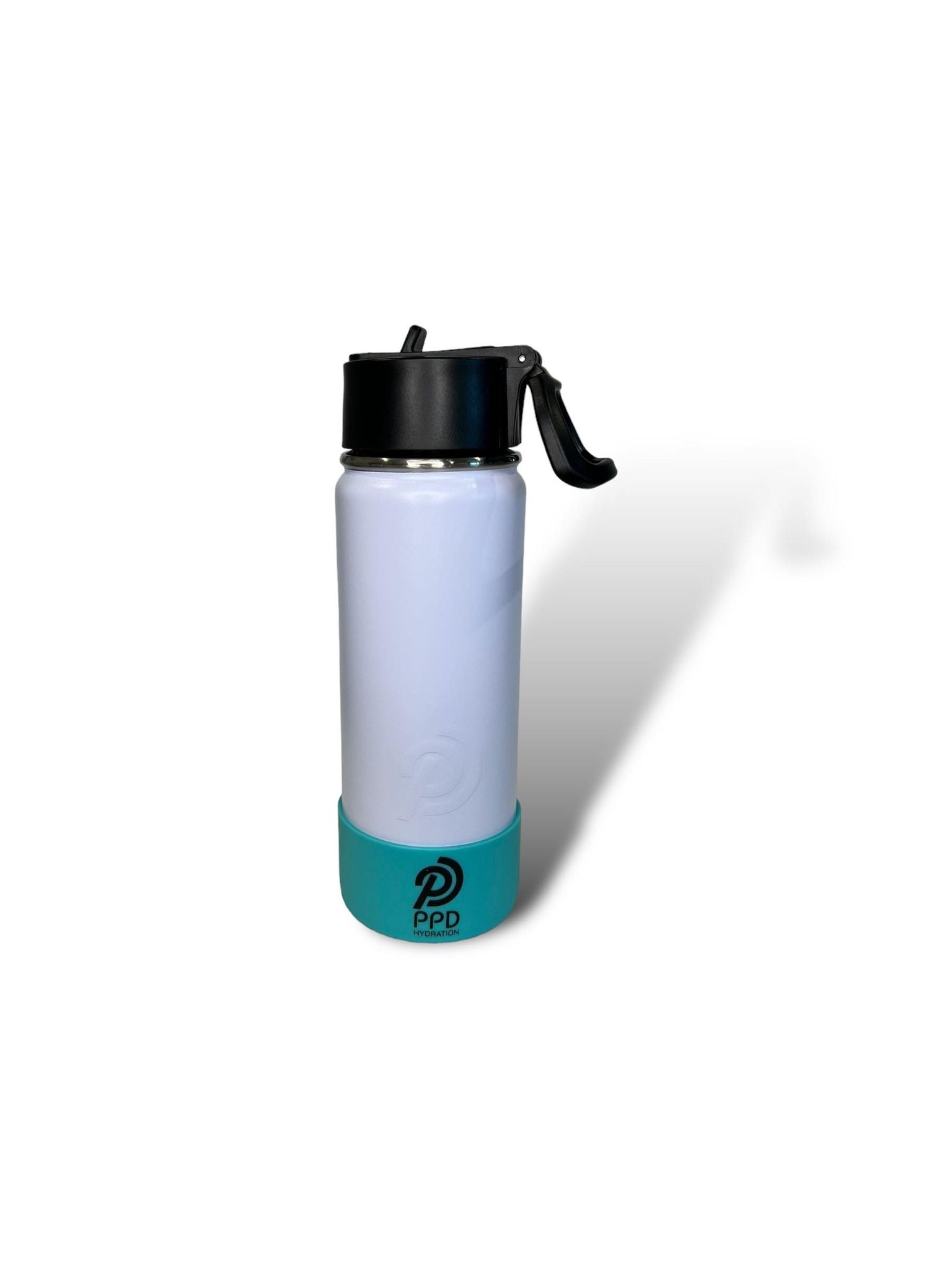 white with teal bumper 750ml 25oz stainless steel insulated water bottle with sports lid with straw 