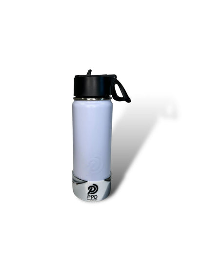 white with white and black bumper 750ml 25oz stainless steel insulated water bottle with sports lid with straw 