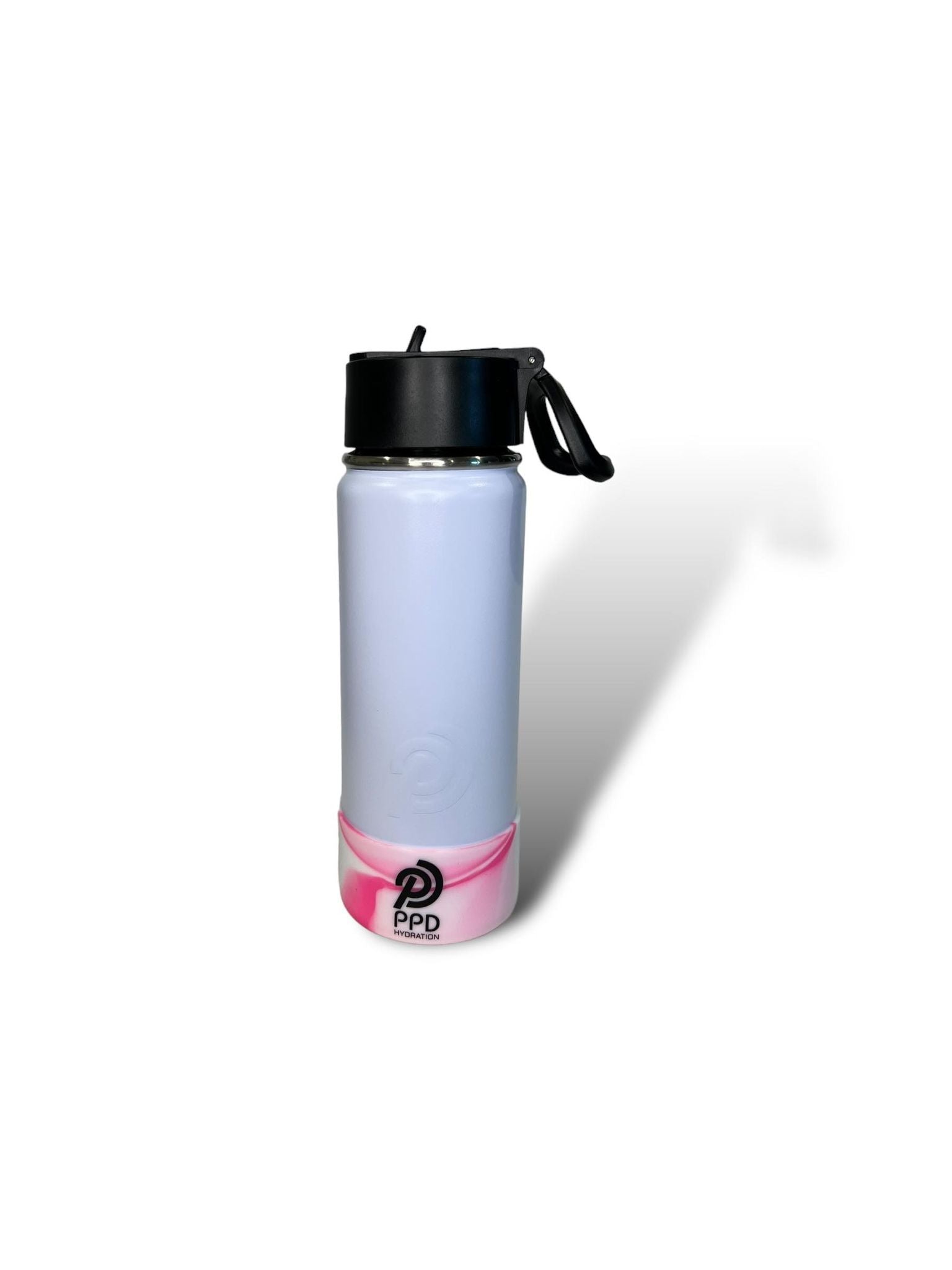 white with white and pink bumper 750ml 25oz stainless steel insulated water bottle with sports lid with straw 