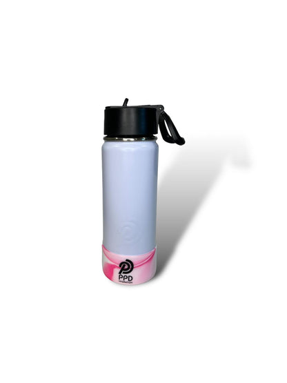 white with white and pink bumper 750ml 25oz stainless steel insulated water bottle with sports lid with straw 