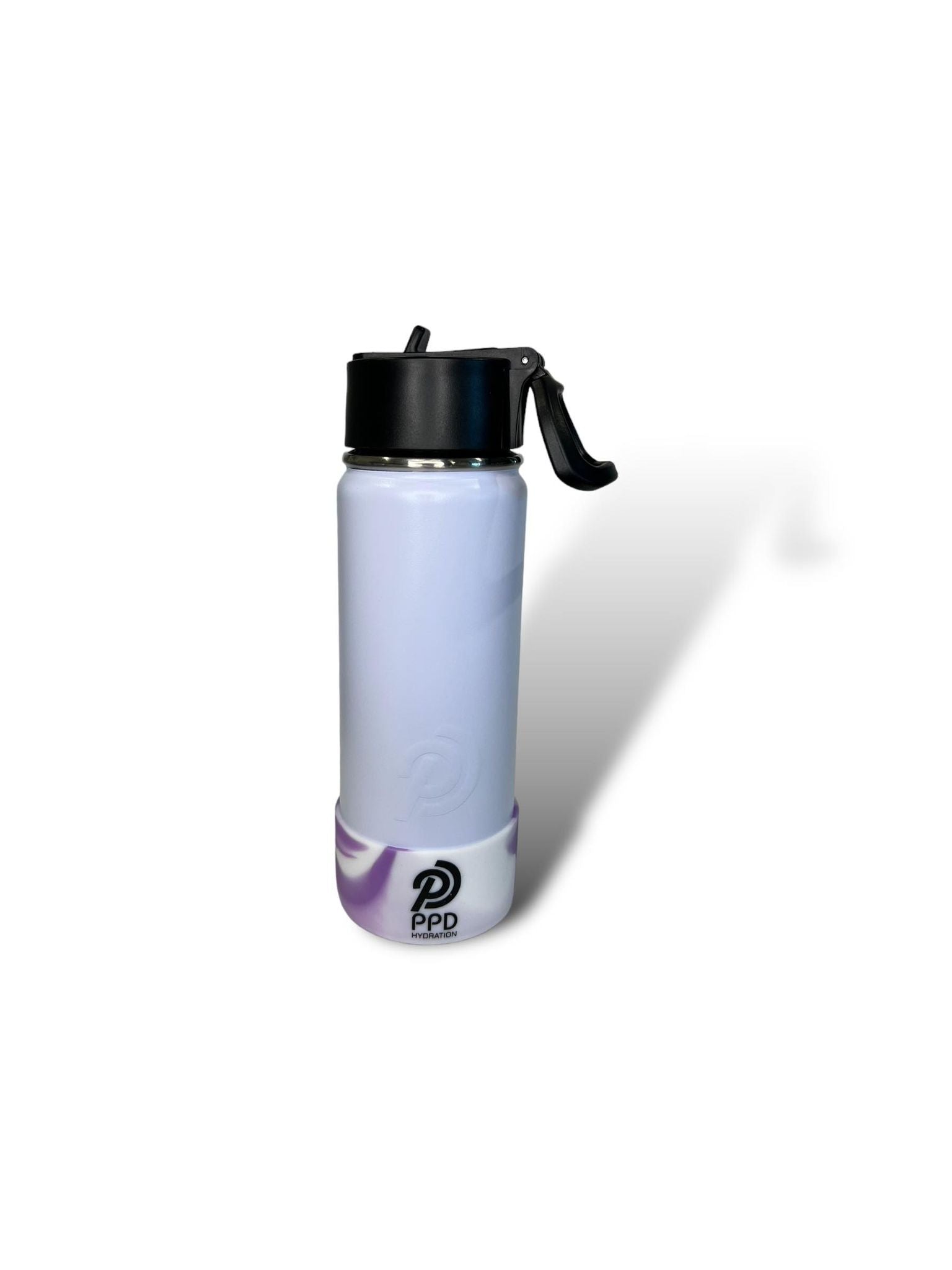 white with white and purple bumper 750ml 25oz stainless steel insulated water bottle with sports lid with straw 