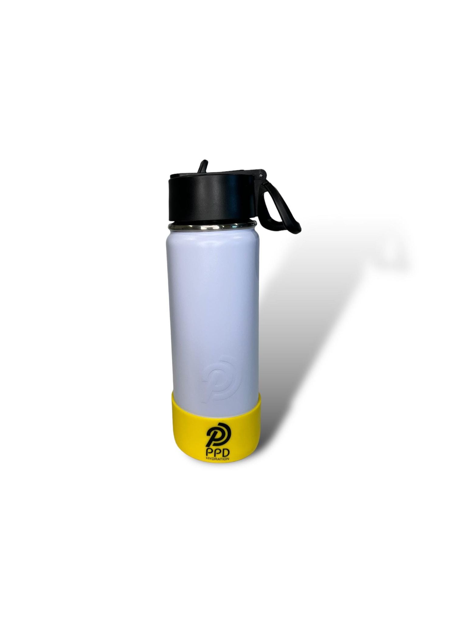 white with yellow bumper 750ml 25oz stainless steel insulated water bottle with sports lid with straw 