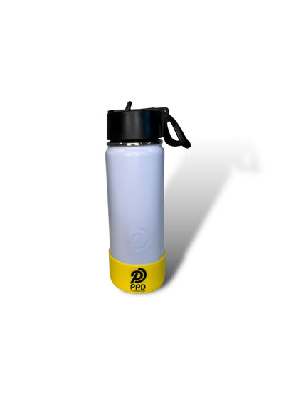 white with yellow bumper 750ml 25oz stainless steel insulated water bottle with sports lid with straw 